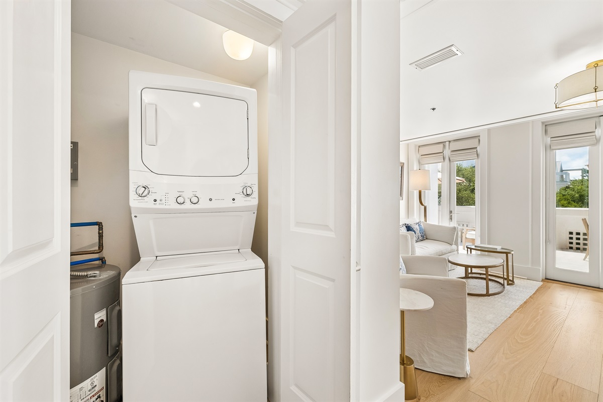The washer and dryer are right inside the entry door and perfect for laundry during your stay!