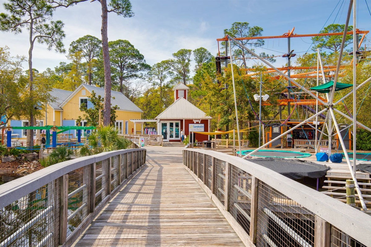 Get adventurous navigating the ropes course or bounce around on one of two trampolines