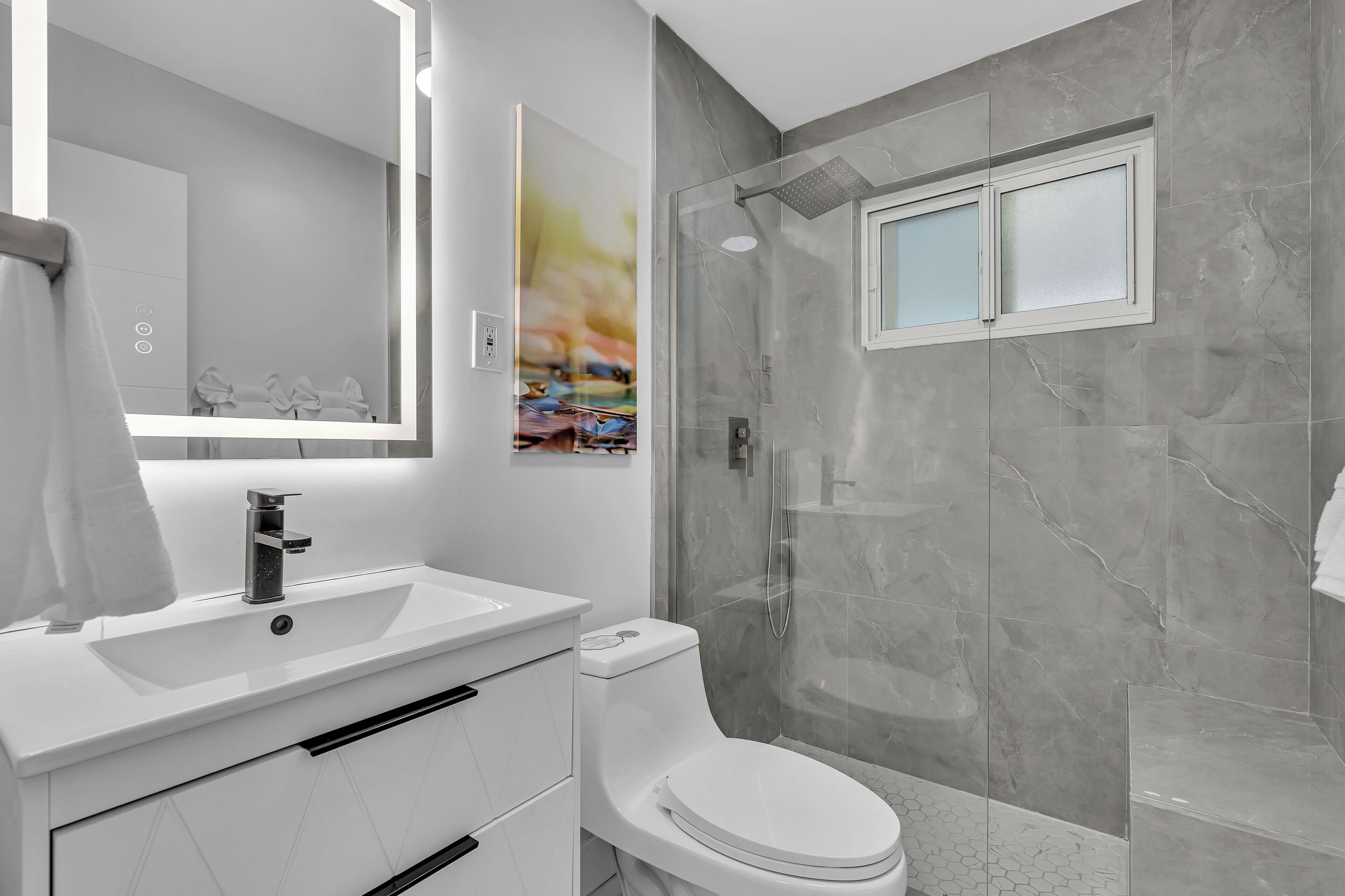 Enjoy a spa-like experience with the oversized walk-in shower.