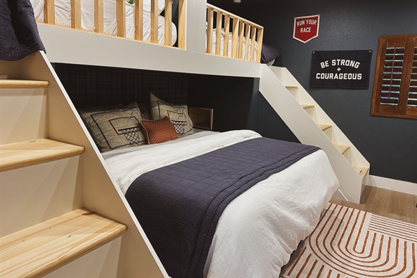 Each bed (and side of bed) has a thoughtfully placed alcove with outlet to ensure everyone is able to charge electronics...cause God forbid right ;)