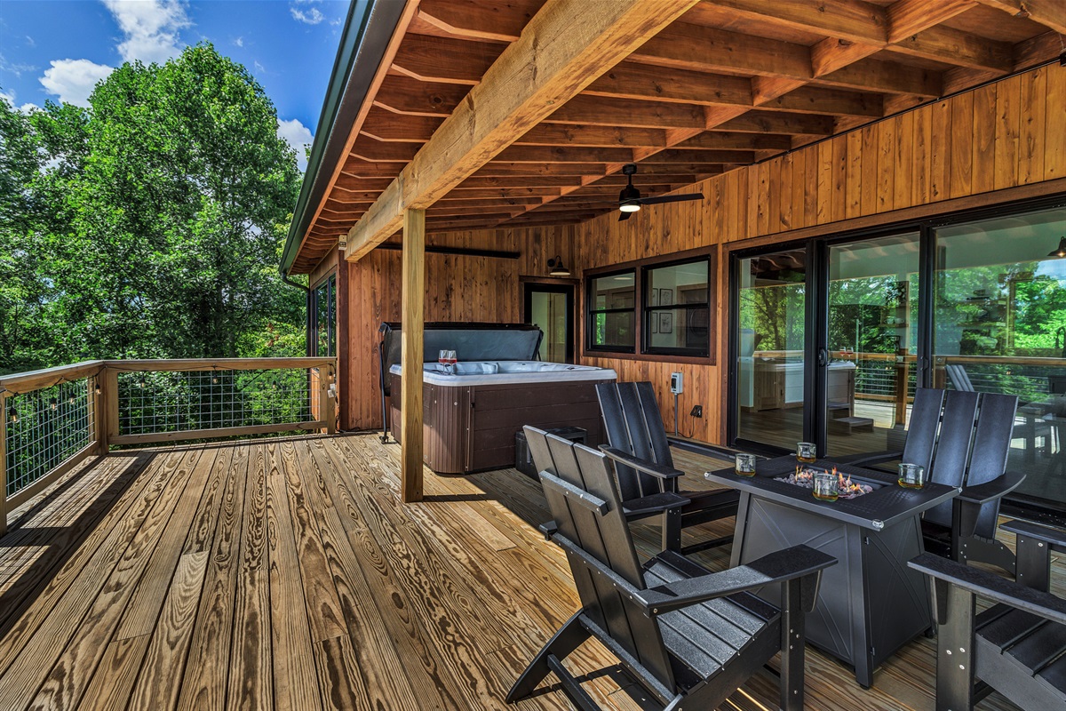 Deck seating and hot tub