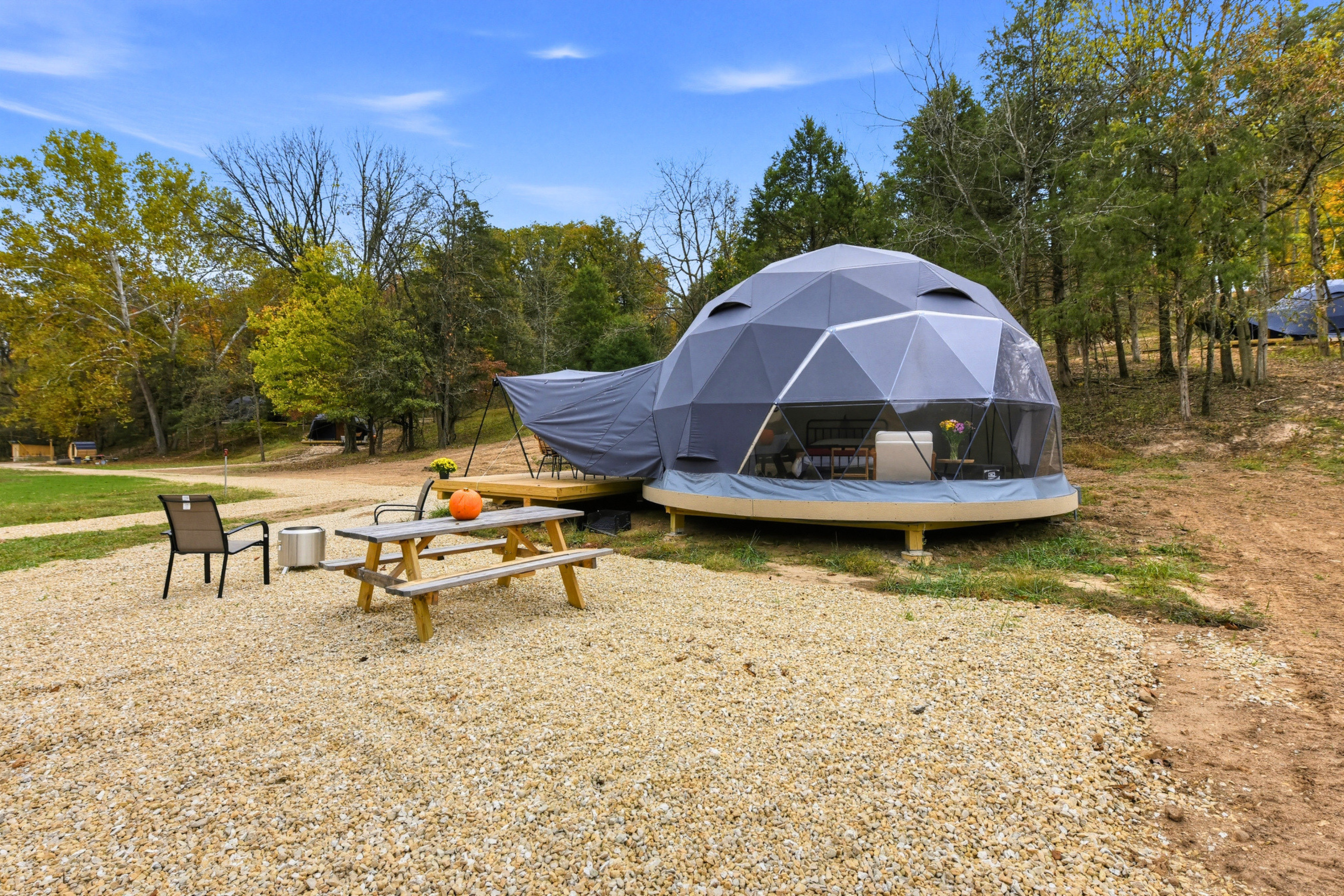 Enjoy a peaceful morning by the window, with your picnic table just outside the dome.