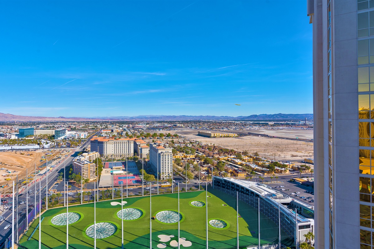 Stunning balcony views! Overlook Topgolf and beyond from your suite.