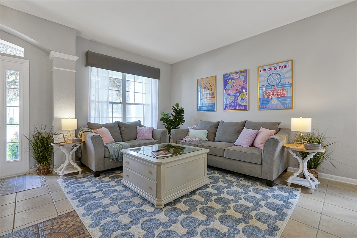 With vintage Disney decor, the living room will immediately capture your imagination and invite you to &ldquo;leave today and enter the world of yesterday, tomorrow, and fantasy&rdquo; as Walt Disney would say.