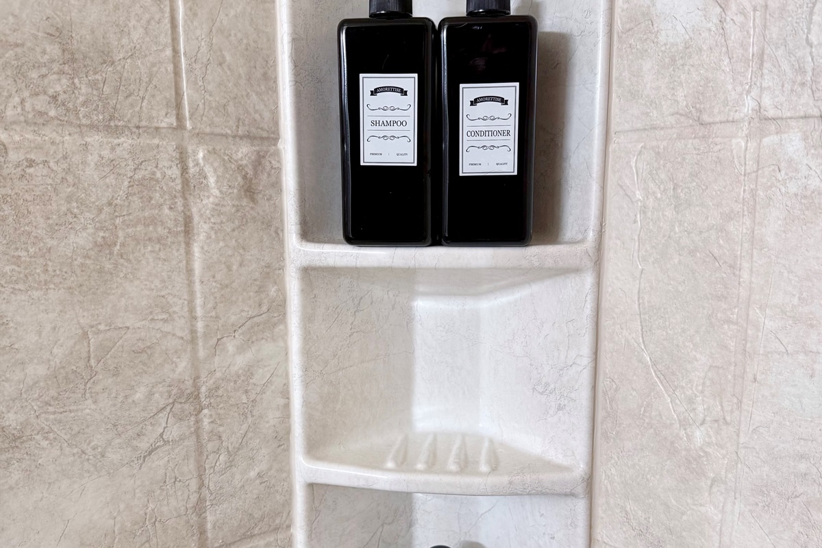 Hand picked shampoo, conditioner and body wash, all provided for your stay.