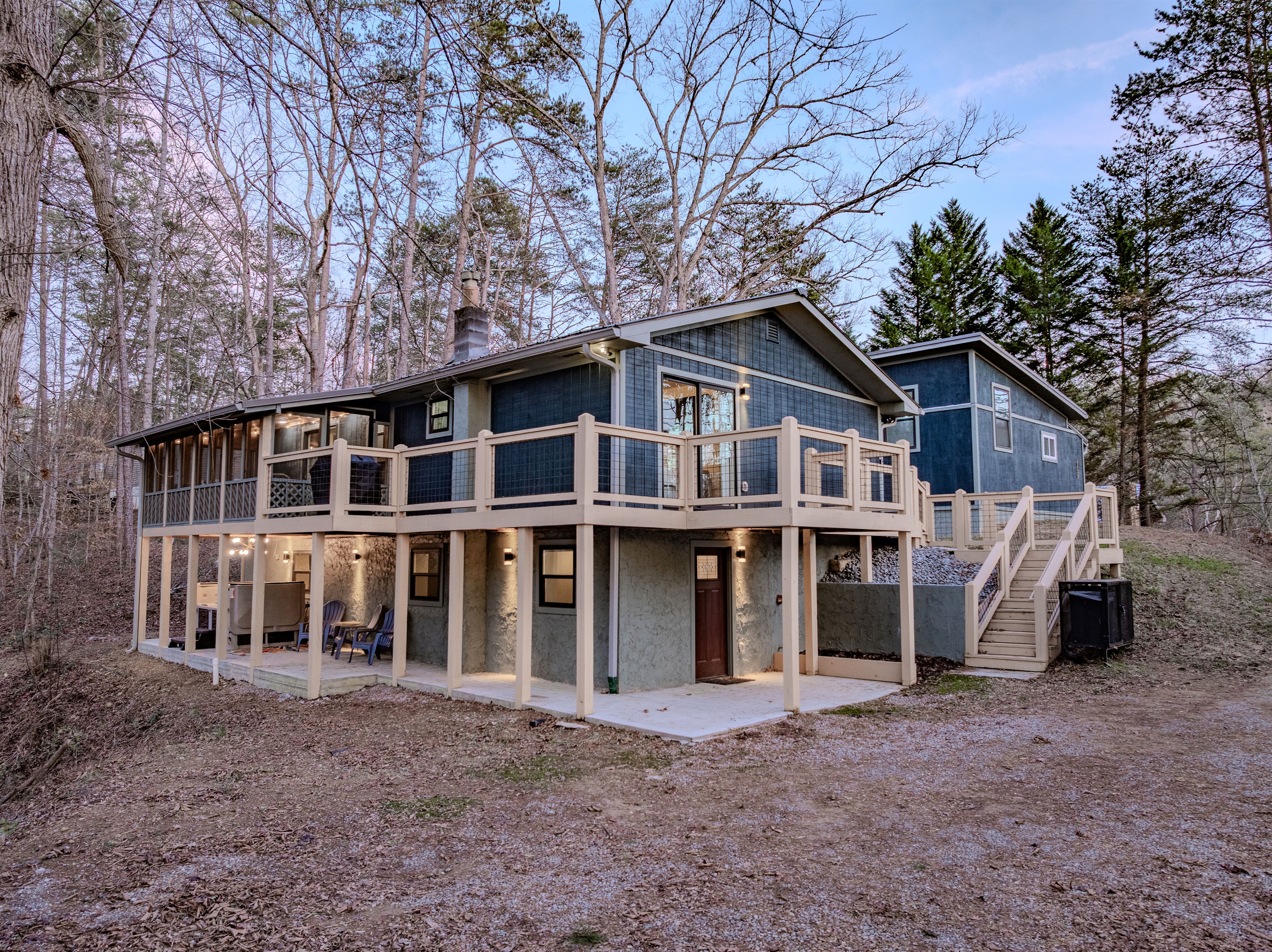 Our unique split-level deck offers plenty of space for dining, lounging, and breathing in the fresh mountain air.