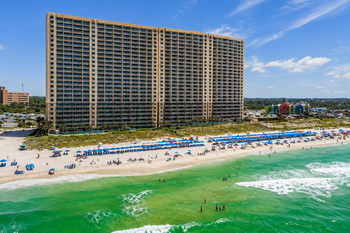 Exterior shot of Emerald Beach Resort.  Condo is located on the 8th floor.
