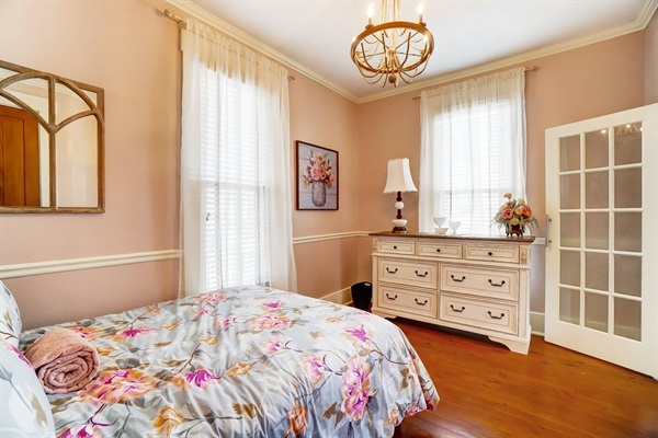 Full set of dresser drawers in the 1st floor bedroom with a full size bed.