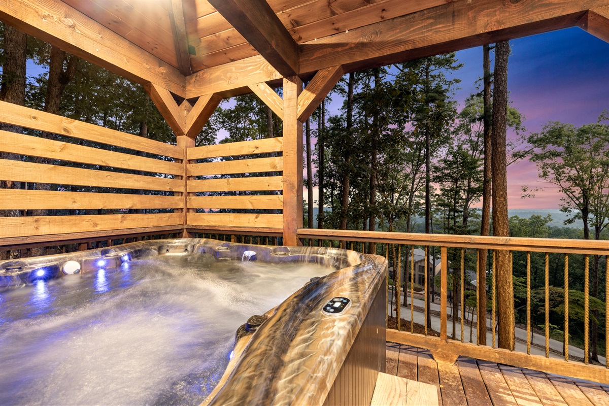 Relaxing private hot tub with scenic forest views 