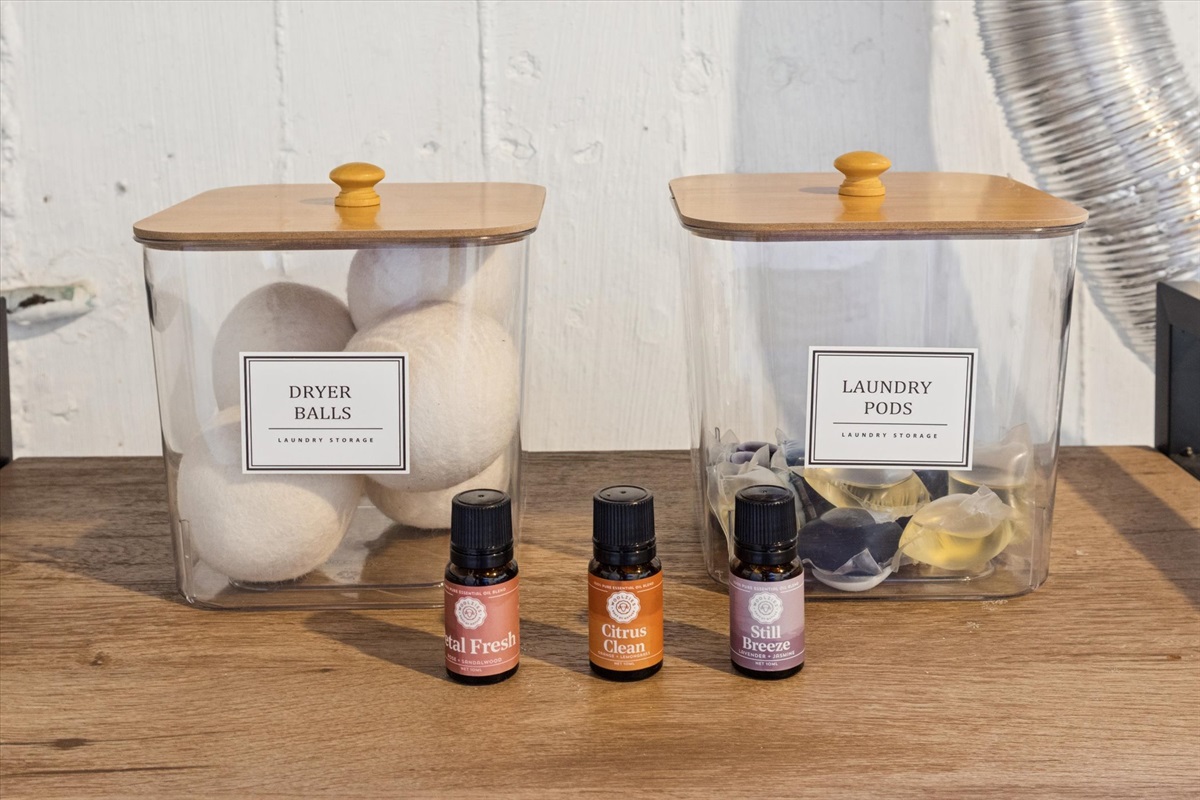 Fresh, functional, and family-ready—our South Bend guest retreat laundry station features pods, dryer balls, and a variety of essential oils so you can choose your favorite fresh scent.