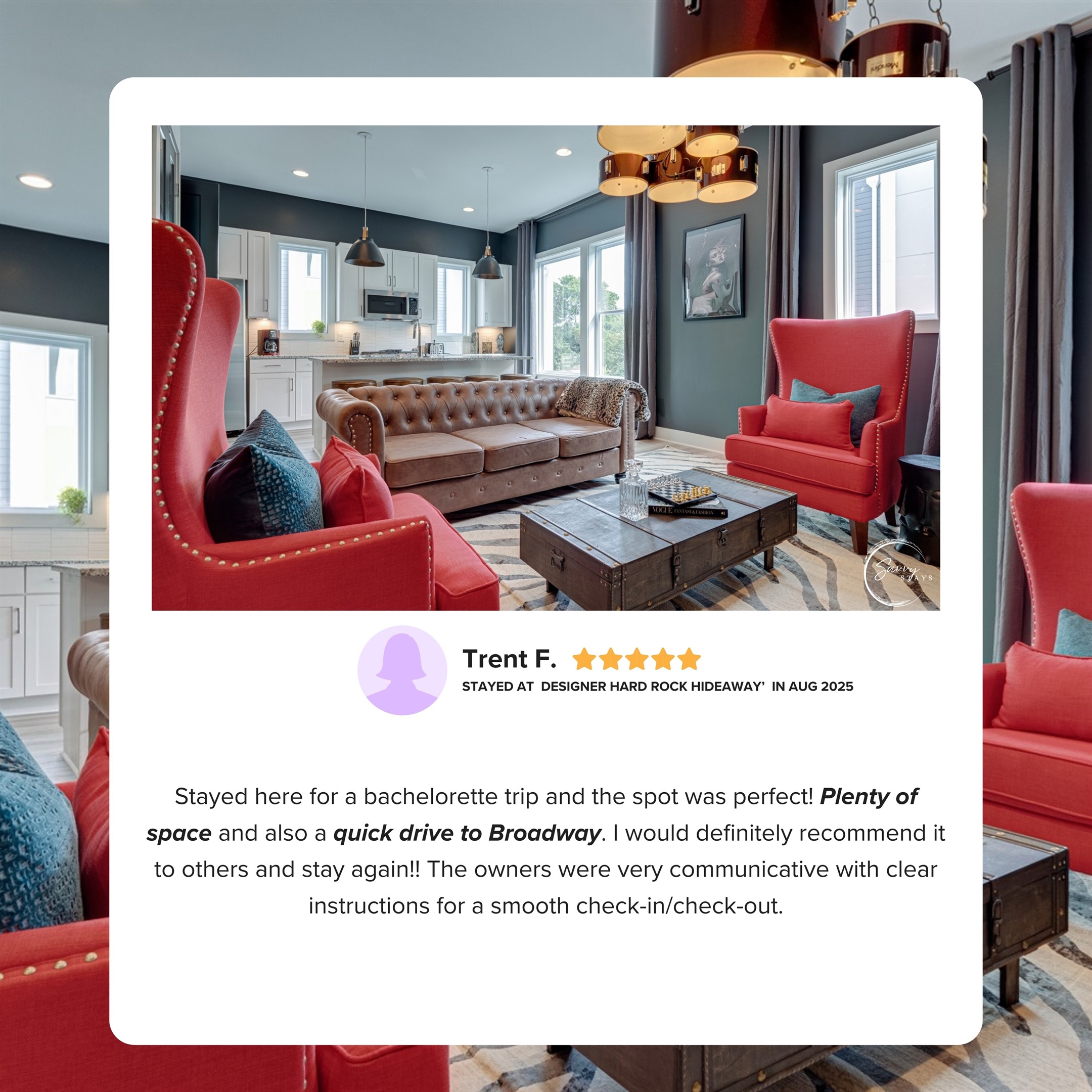 Plenty of space and a quick drive to Broadway.’ Guests say Designer Hard Rock Hideaway is ideal for group trips, offering comfort, easy access to the city, and smooth, stress-free check-in supported by clear, responsive communication.