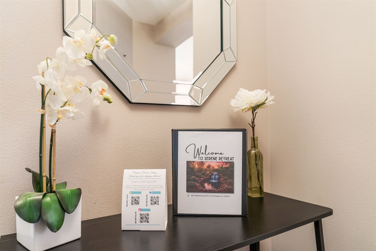 We provide a welcome book to provide you with important information to enhance your stay.  Like and follow us on social media for specials and updates to assist you with all your travel needs!
