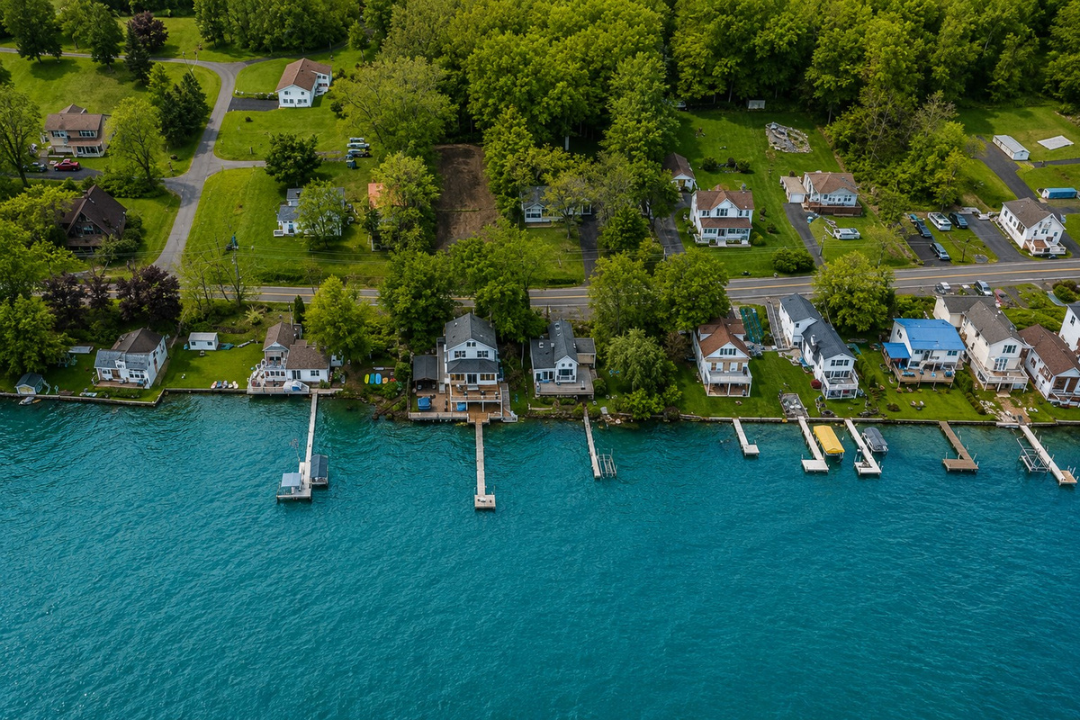Aerial shot showcasing expansive lakefront entertaining space, hot tub, and private dock for the ultimate getaway 🎯🌊🍹