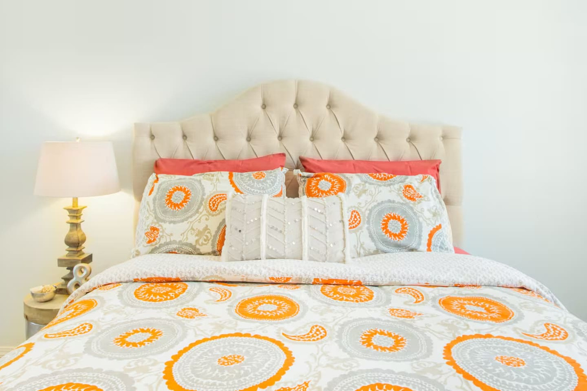 Cheerful patterns and cozy layers bring a playful pop of color to rest and relaxation.