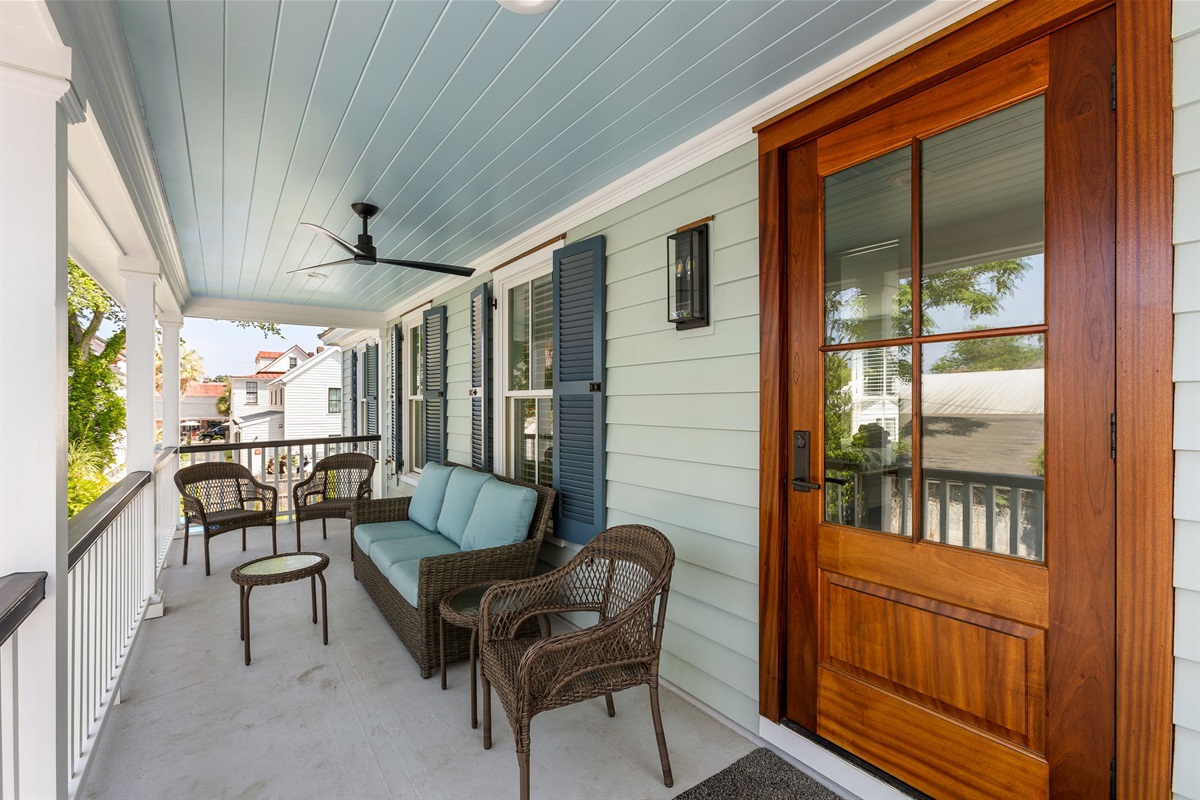 Spacious top porch with seating for 8