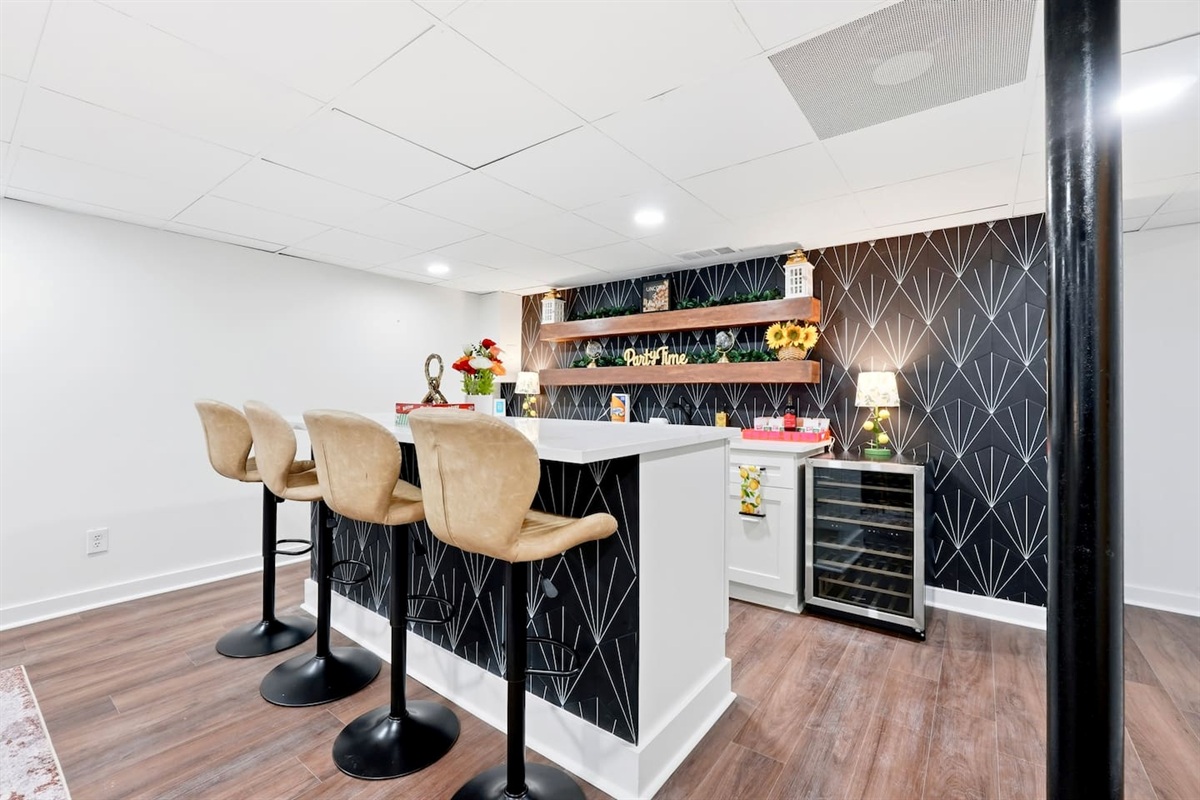 Fun kitchenette perfect for storing all your movie snacks and game night drinks!