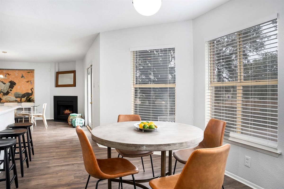 Start the day at the lovely breakfast table by the large window.