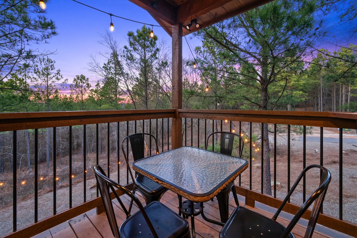 Outdoor meals feel extra special here, with a cozy table setup and a peaceful view that makes even simple dinners feel like an occasion.