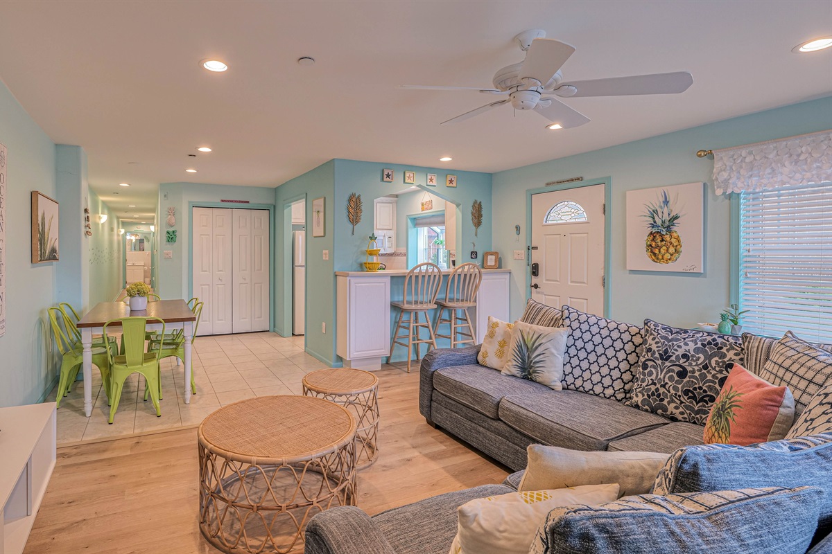 View of living room area and dining area