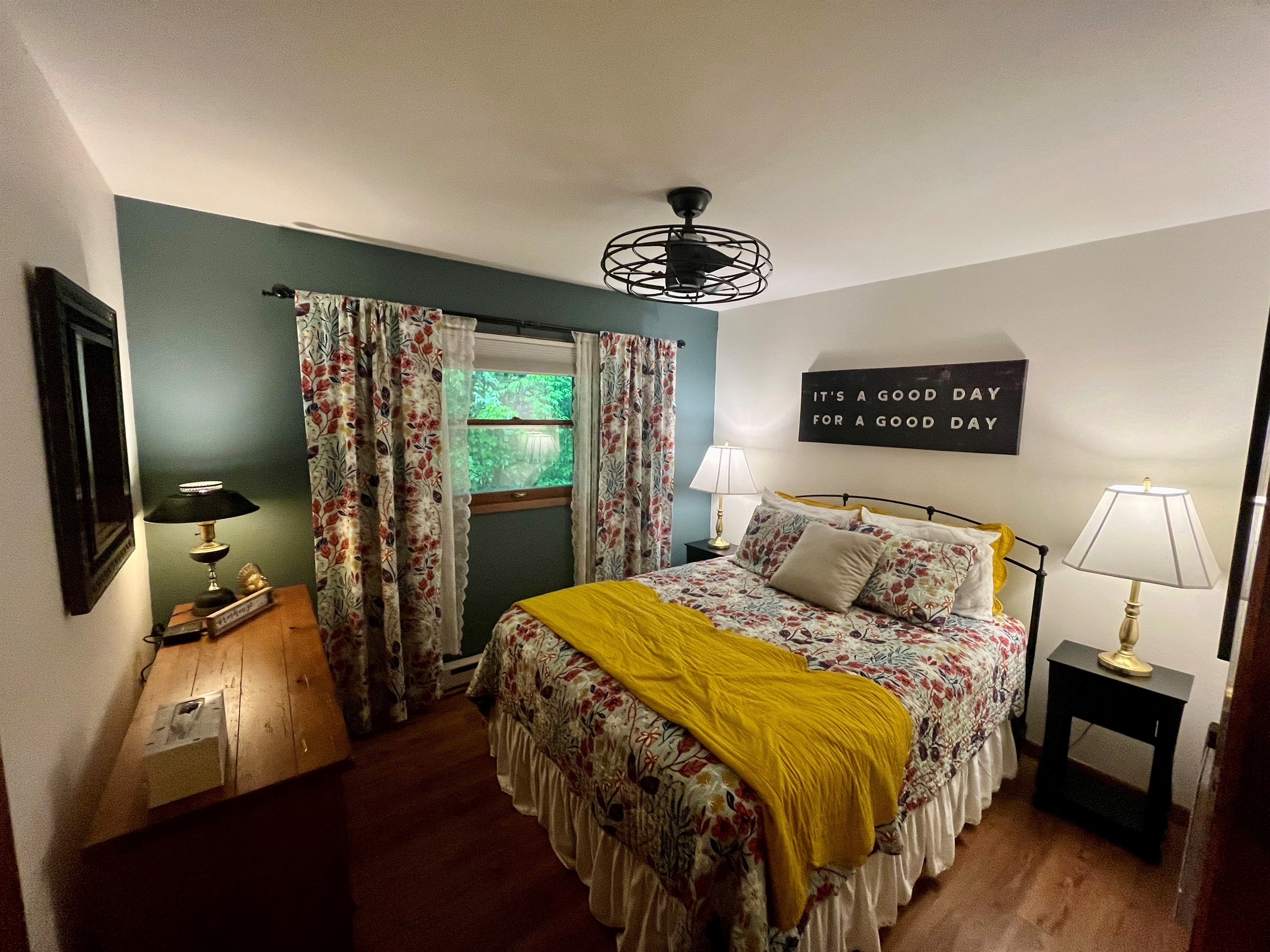 Bed 2: Queen bed, dimmable ceiling fan, blackout shades, closet, dresser space, usb charger, luggage rack