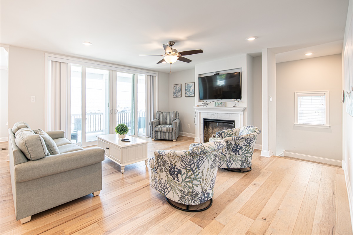 Living room with flat screen TV and sleeper sofa
