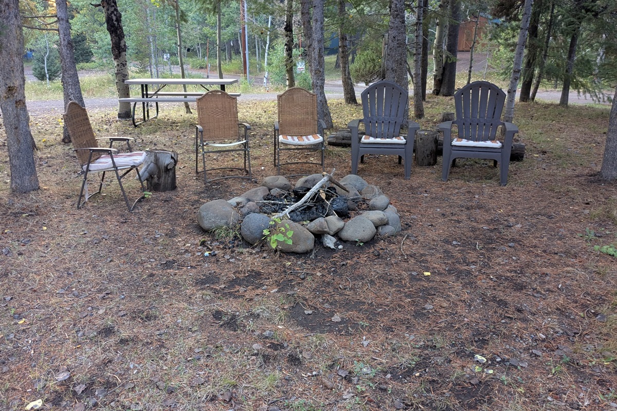 Fire pit area inside horseshoe driveway