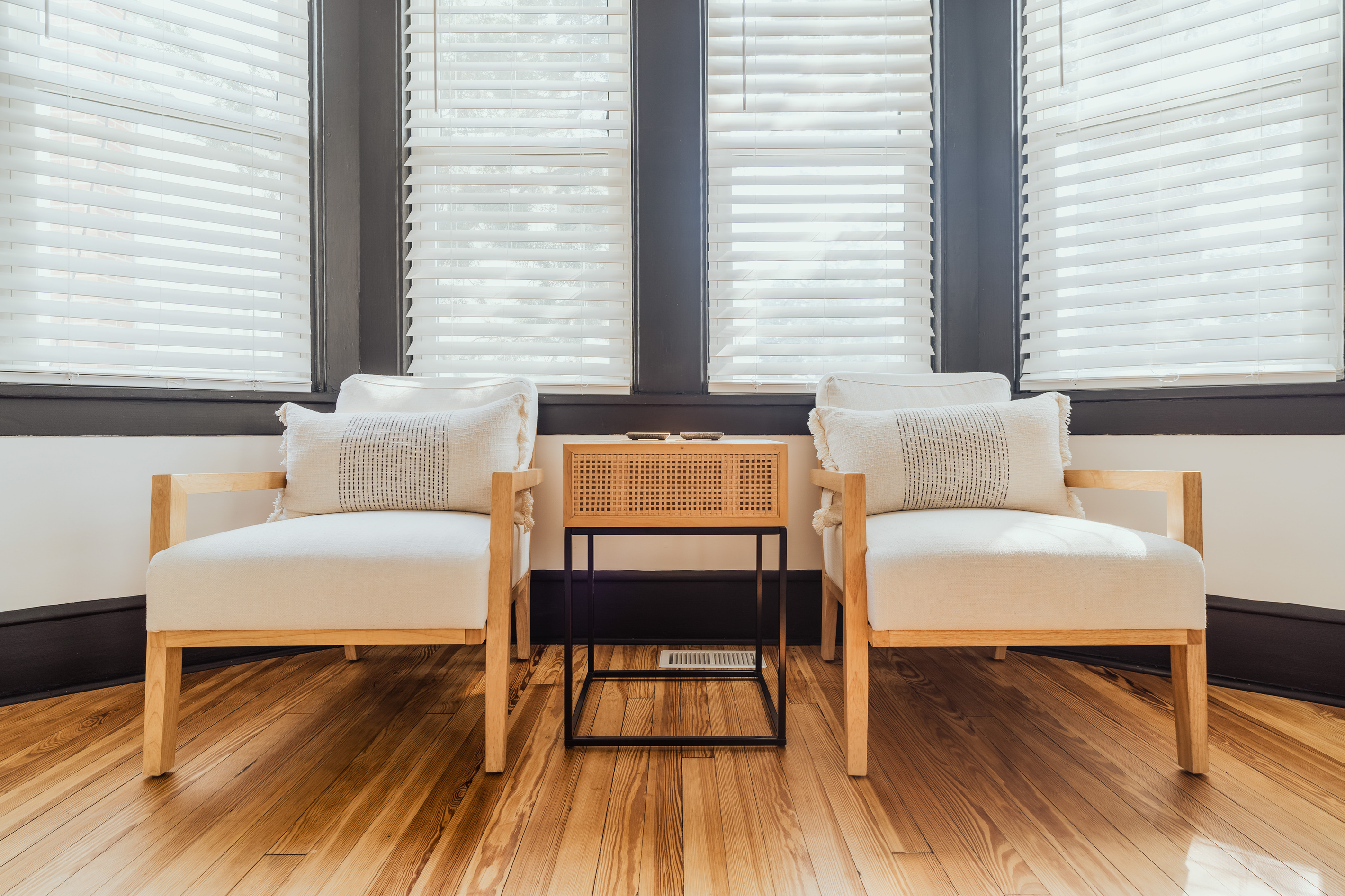 Two Accent Armchairs and Side Table