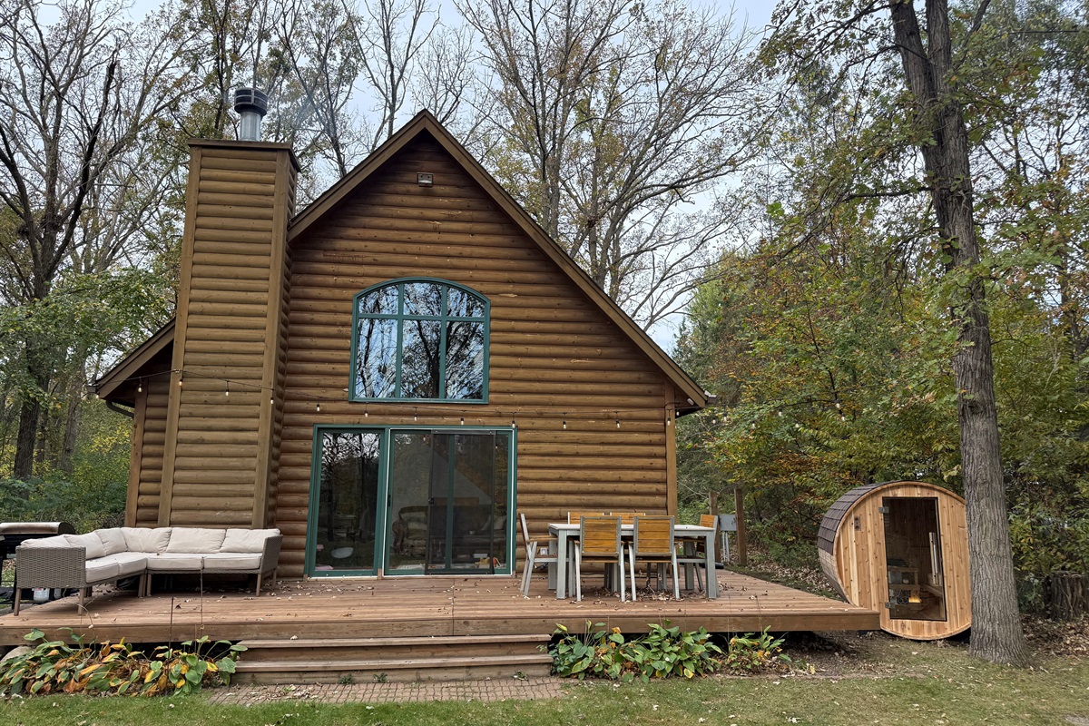 Backyard barrel sauna