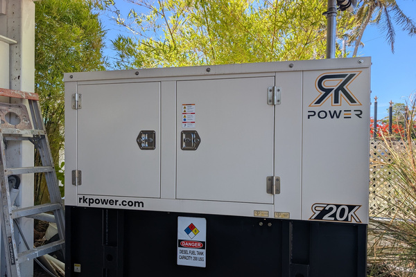 Commercial grade RK Power 20K whole-home backup generator installed at Villa Coral in Dorado, Puerto Rico.