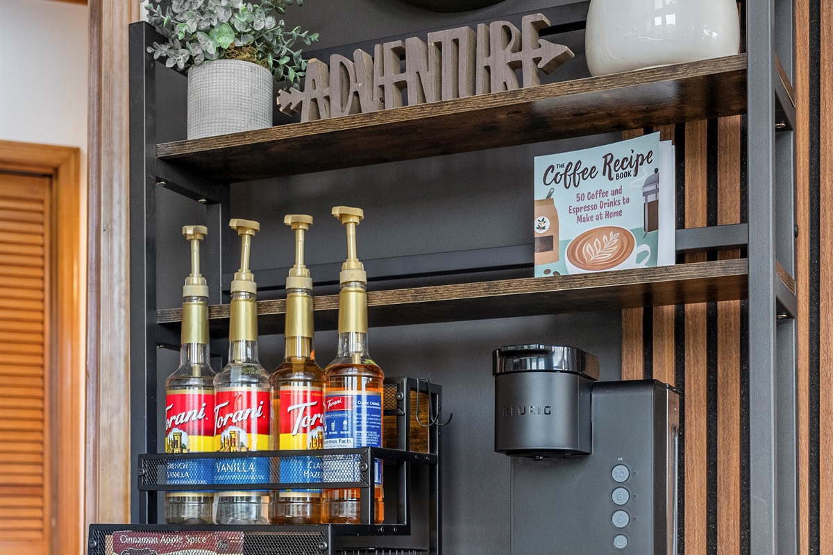 Coffee station to fuel up before you explore w/ Keurig and drip options