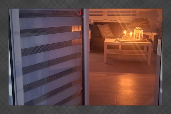 Evening view of the living room from the balcony