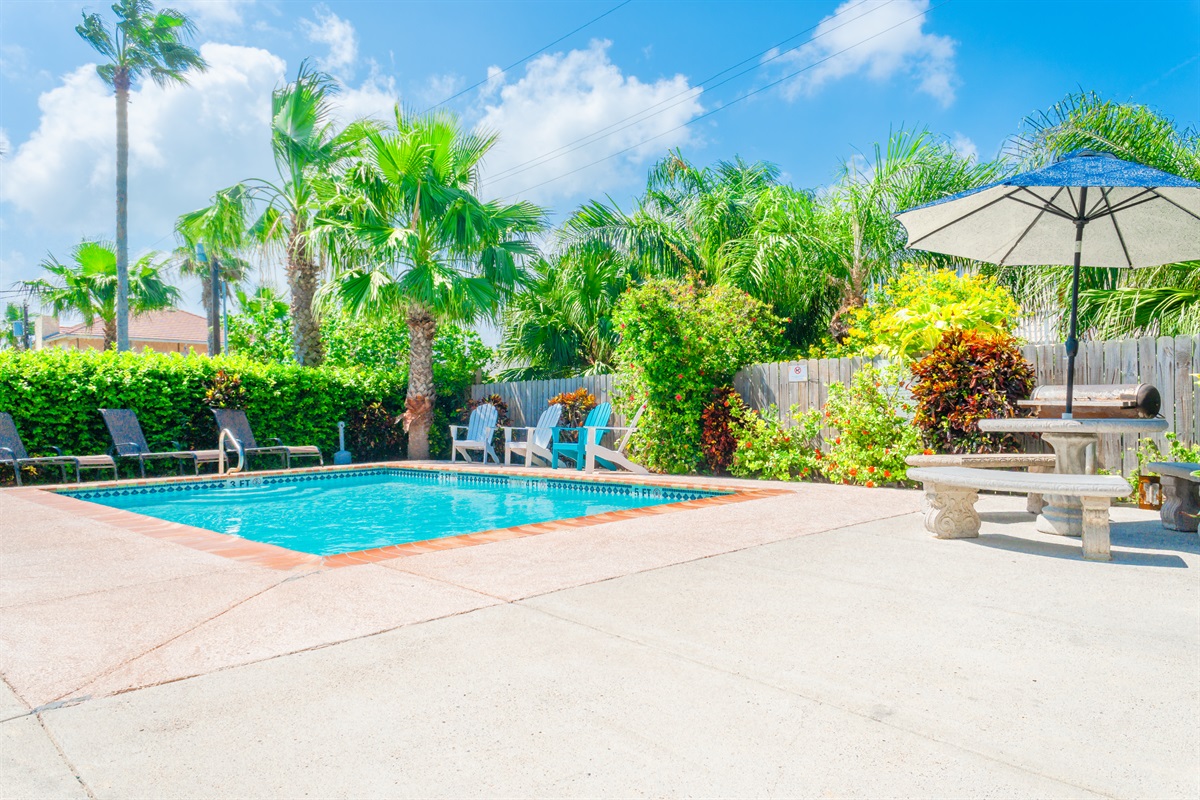 Tropical garden around the pool