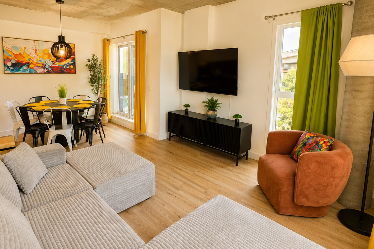 Living room with smart 58 inch smart TV
