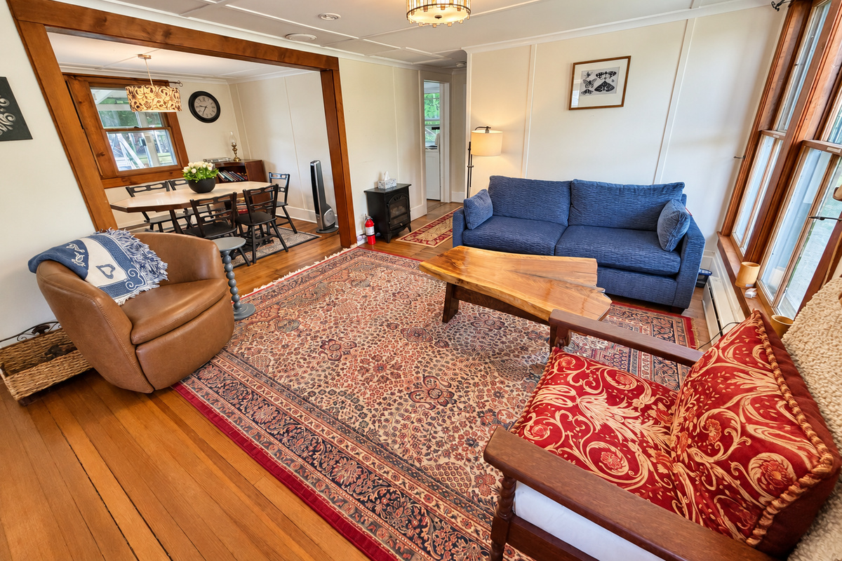 Goodyear Boathouse - living room flows into dining area