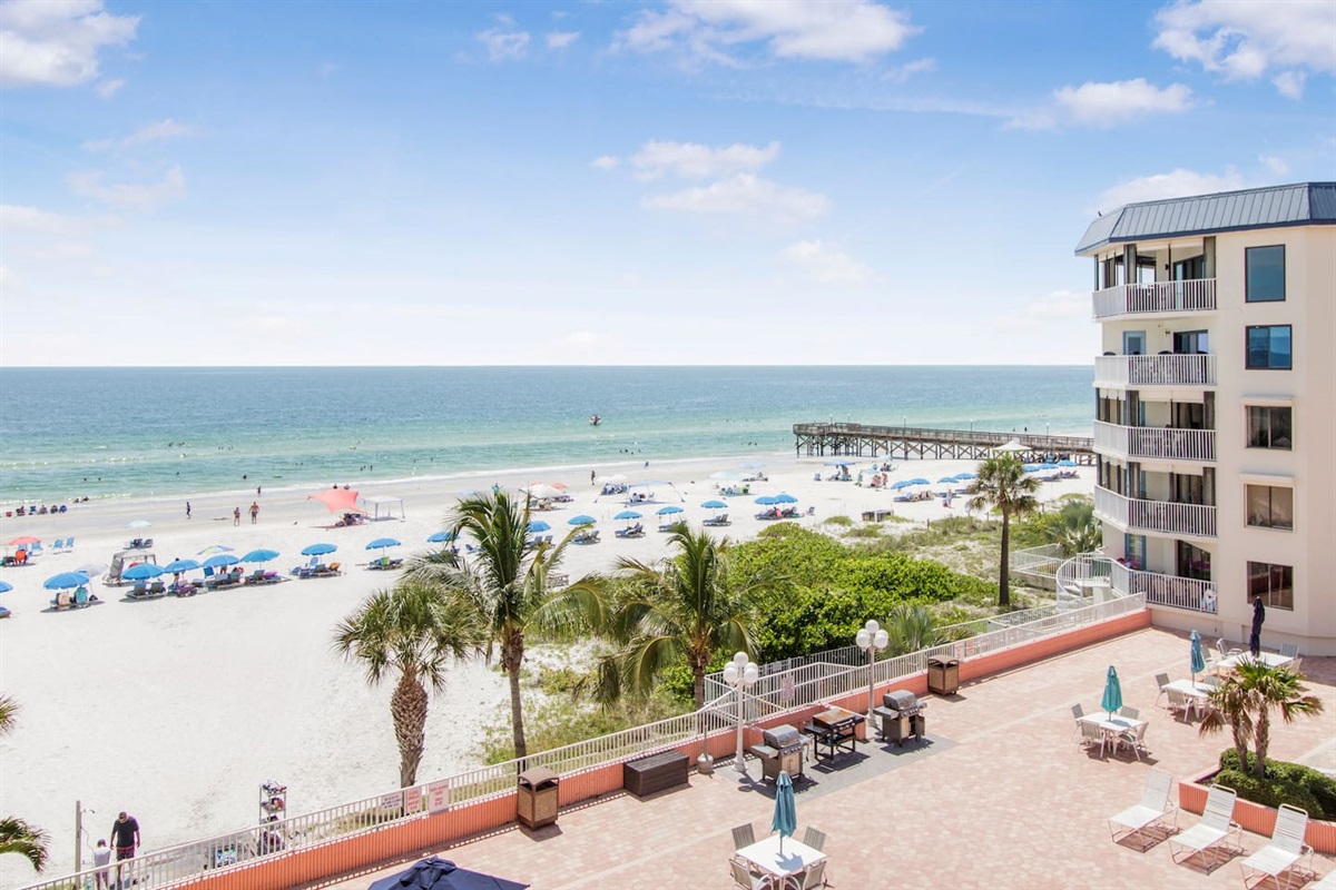 Balcony with panoramic views of the Gulf of Mexico and the heated pool.