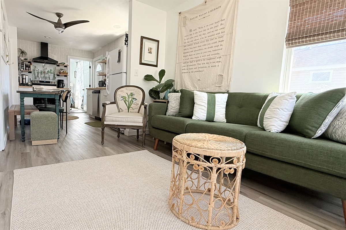 open living room with fireplace for cozy movie nights