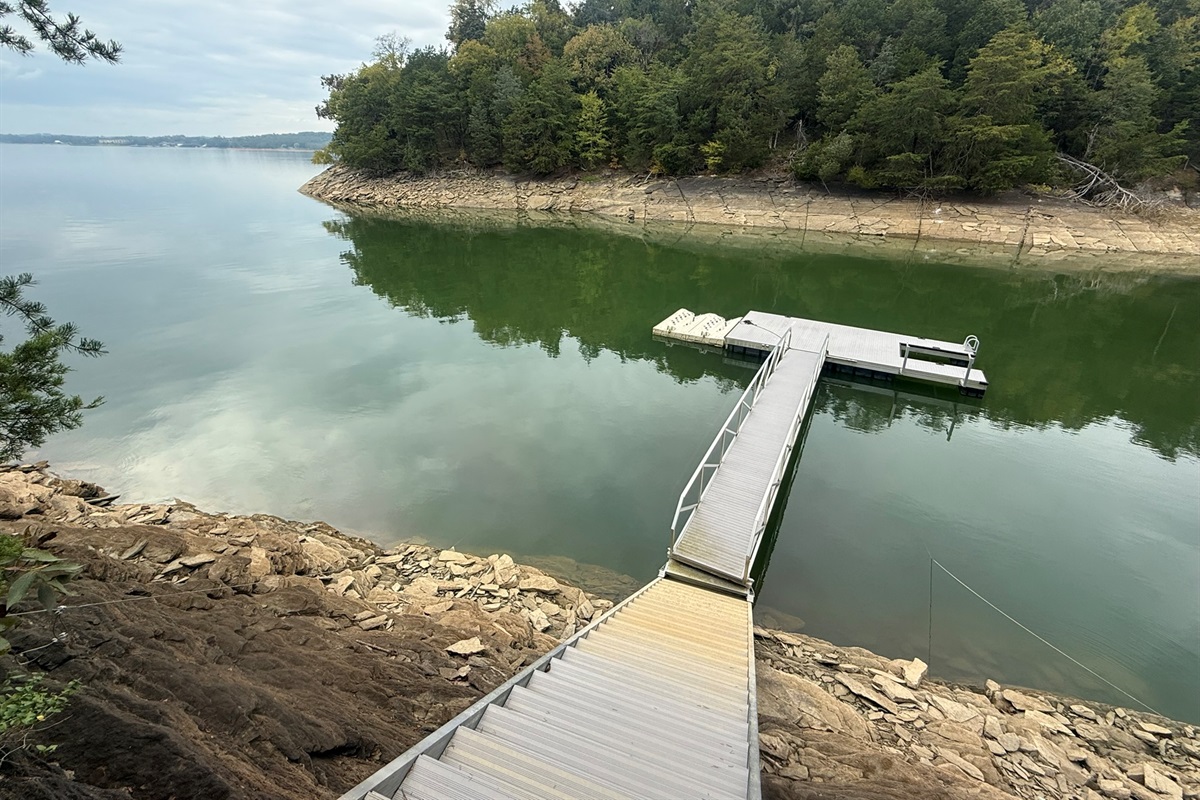Dock in a private cove on back side of peninsula; gangway can be adjusted so that dock stays on water year-round