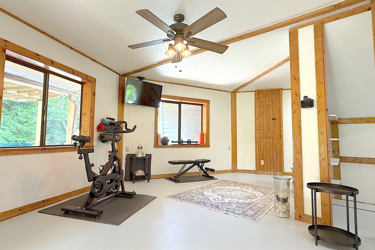 Roku TV offers a variety of workout videos or simply bring your laptop and work out with your personal trainer. 
