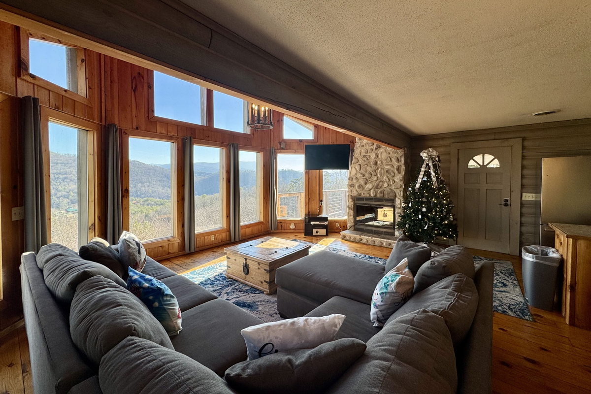 Christmas Family Room & Fireplace View