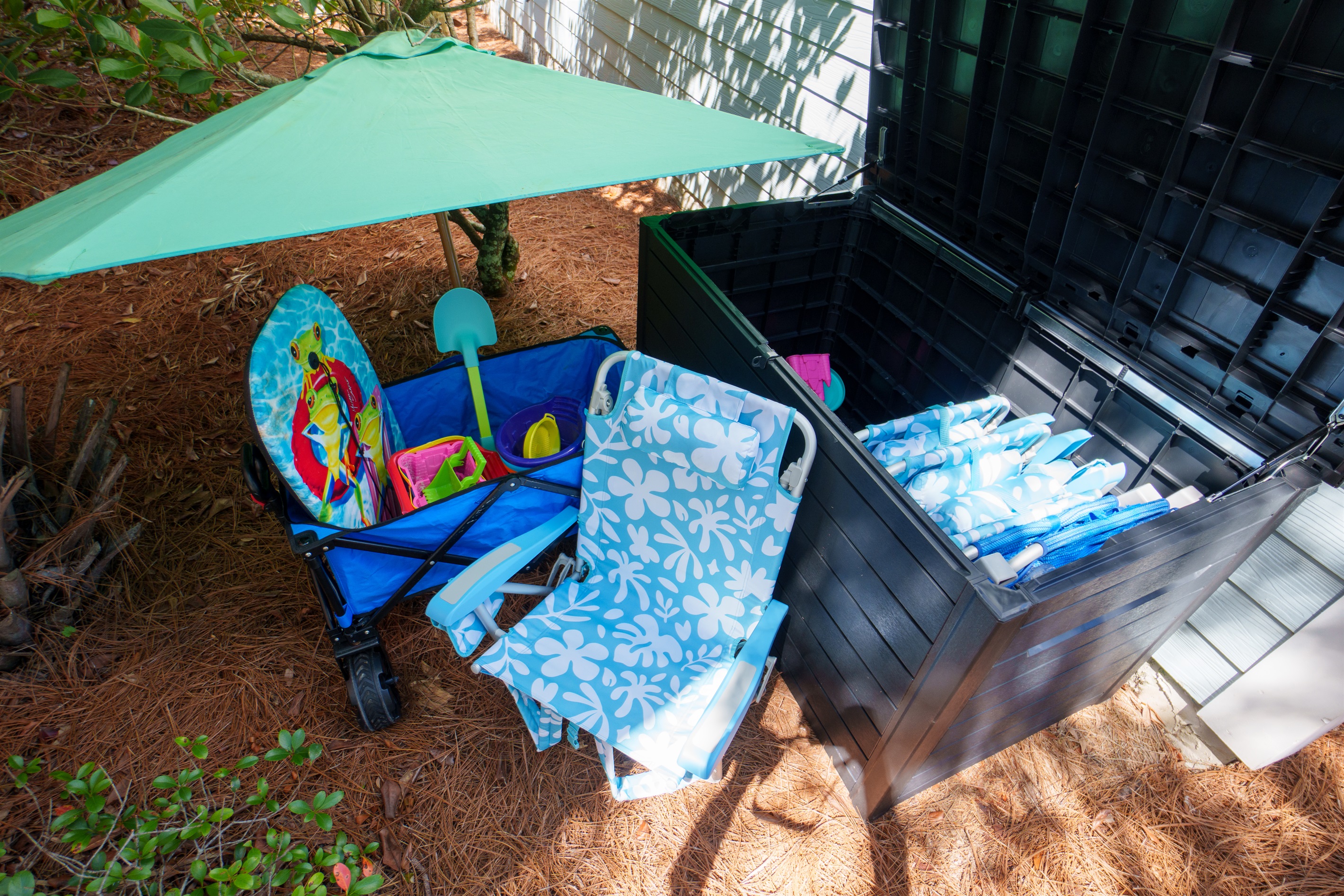 Enjoy complimentary beach chairs, wagon, umbrella, and toys during your stay.