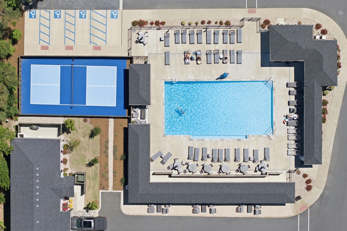 Overhead view of the community pool area