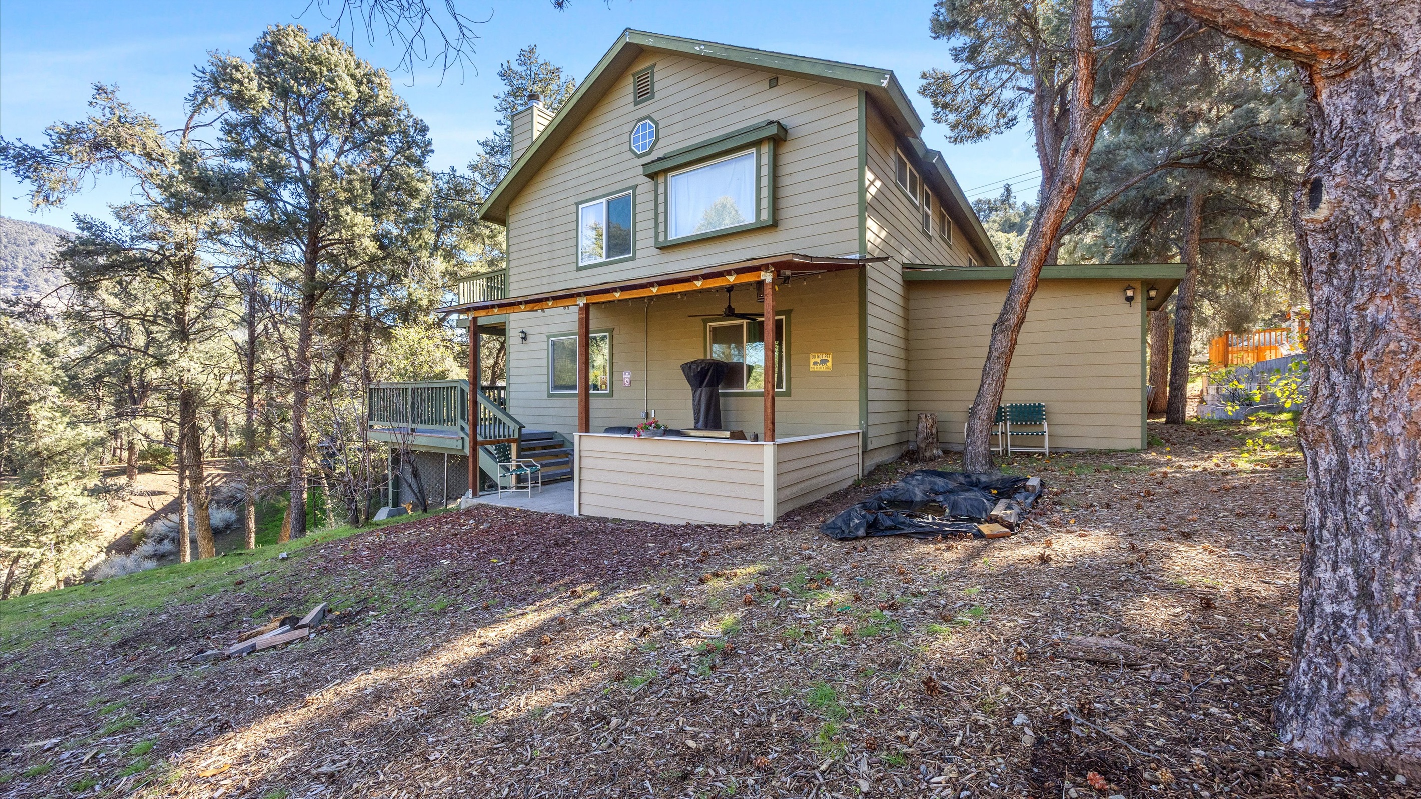 Serene back patio, surrounded by peaceful nature and fresh mountain air.