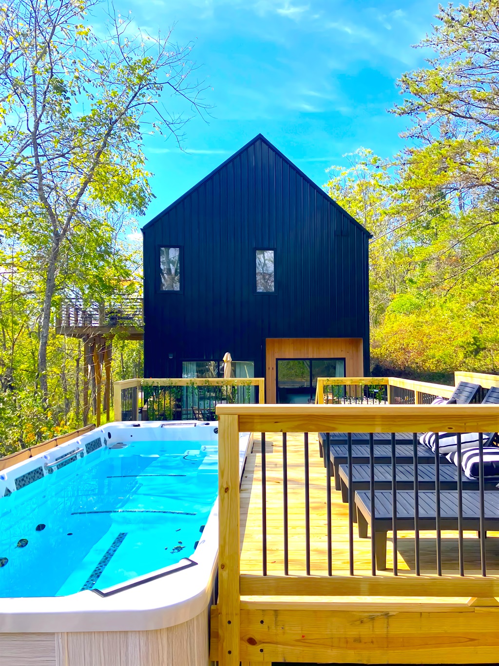 {Deck} Enjoy the Heated Swim Spa, Fire Pit, or Cold Plunge.