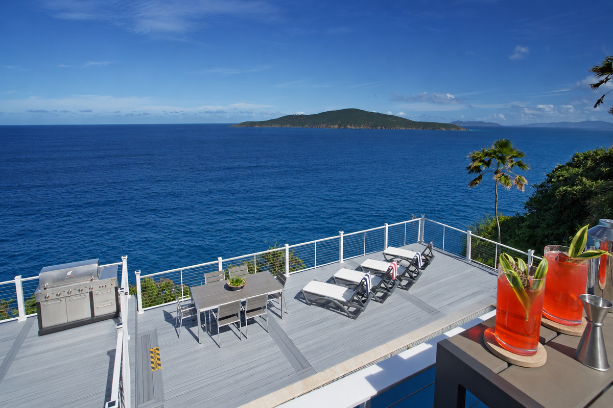 Gorgeous views from the upper deck overlooking the pool and lounge deck
