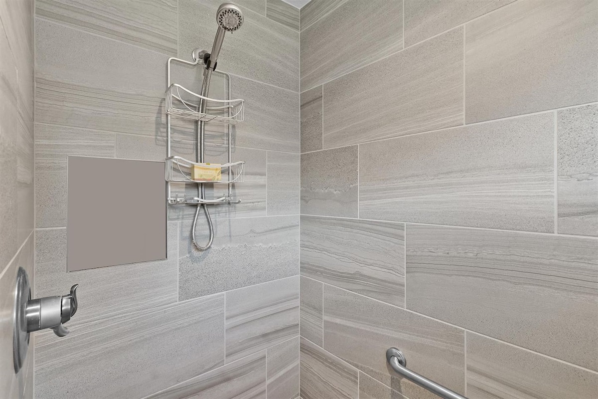 Spa-inspired shower with tile accents