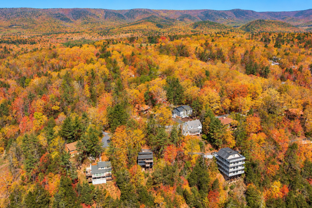 Sky Mountain Chalet shown surrounded by fall colors.