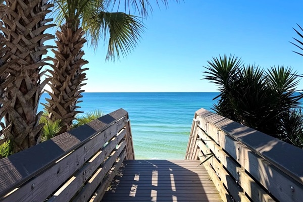 ECC is a few minutes walk to the deeded beach access or take the free tram!