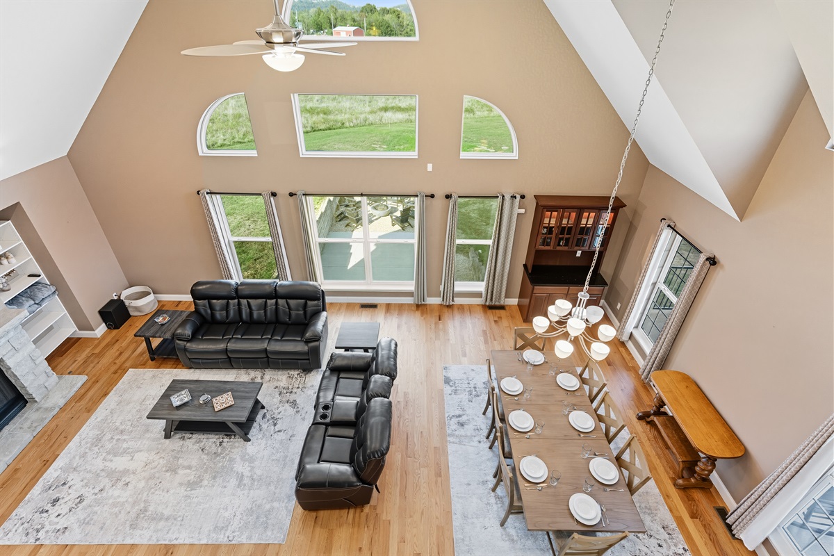 Wall of windows and soaring ceilings. The view is the star of the show here.