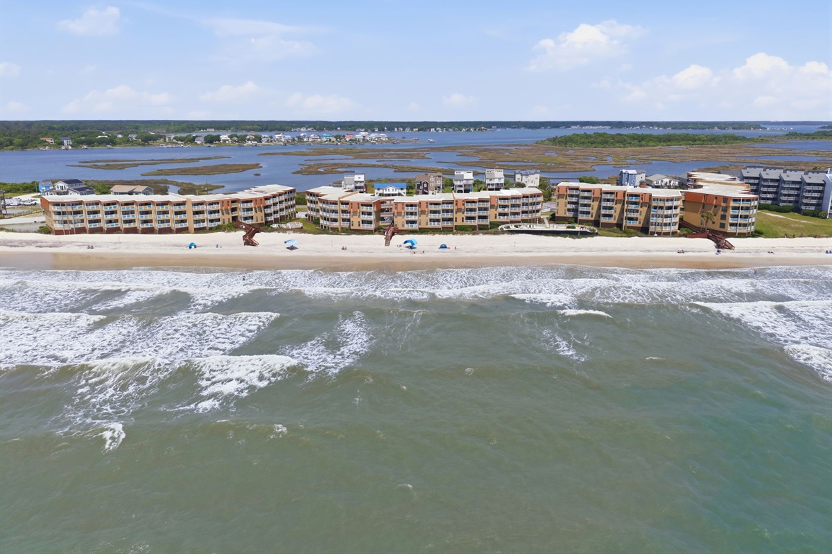 Stunning aerial view of Topsail Dunes nestled right along the beachfront
