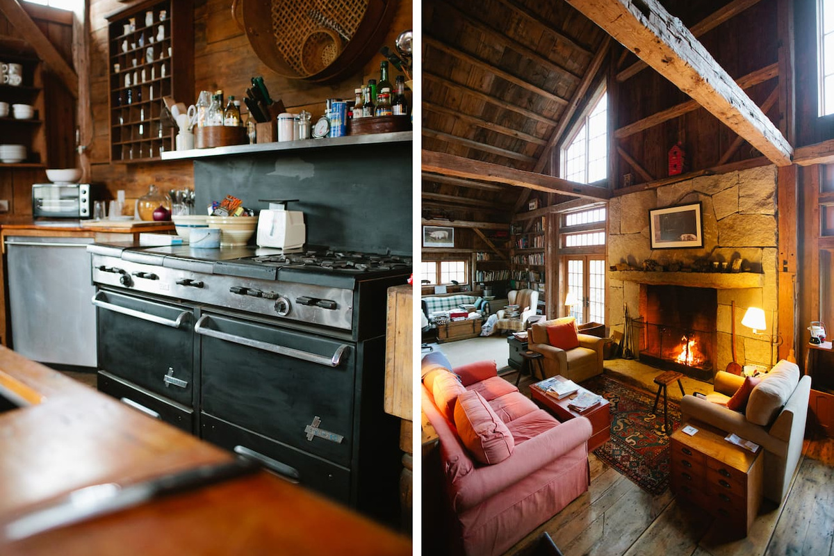 A grand antique Julia Child's style stove  will excite even the most creative cook.  A cook's view while preparing a hearty meal. 